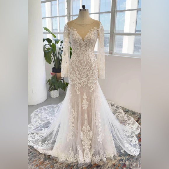 Cocomelody Katerina Trumpet-Mermaid Train Lace Tulle Wedding Dress CW3002 US 4 - Picture 1 of 10
